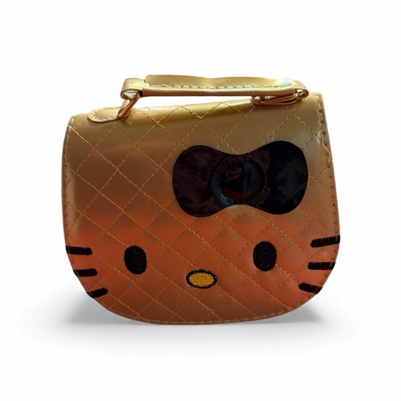 Hello Kitty Gold Patent Argyle Crossbody Purse Embroidered Sanrio Shoulder Bag - Picture 2 of 5